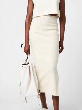All Saints Ivory Ribbed Knit Midi Skirt
